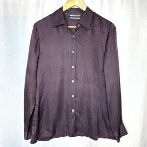 Amanda Smith Textured 100% Silk Button Down Shirt Medium Minimalist Quiet Luxury